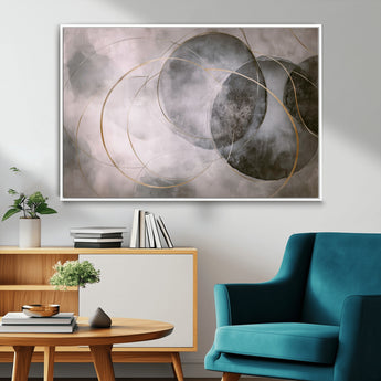20066876-MGV-FC-36X24_White-Neutral Abstract Circle Wall Art – Modern Gray Beige Gold Canvas Print, Minimalist Geometric Painting for Bedroom, Living Room,