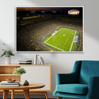 23655234-MGV-FC-36X24_White-Lambeau Field Stadium Wall Art – American Football Night Game Canvas Print with Packed Crowd and Lights – Sports Decor for Man