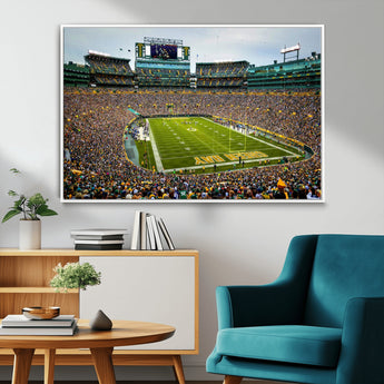96617112-MGV-FC-36X24_White-Lambeau Field Wall Art – Green Bay Packers NFL Football Stadium Canvas Print – Game Day Crowd Sports Decor for Man Cave, Bar, or