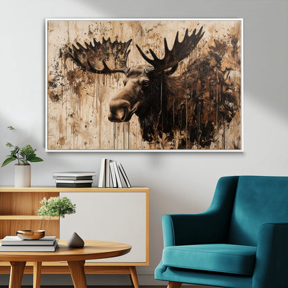 83505059-MGV-FC-36X24_White-Majestic Moose Wall Art – Rustic Animal Canvas Painting – Wilderness Wildlife Decor with Earthy Tones for Cabin, Lodge, Farmhouse,