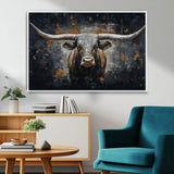 93195031-MGV-FC-36X24_White-Dark Longhorn Bull Wall Art – Western Steer Canvas Print, Moody Rustic Animal Painting for Man Cave, Ranch House, Office or Modern