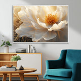 29539087-MGV-FC-36X24_White-Floral Wall Art – Elegant White and Gold Bloom Canvas Print, Romantic Modern Flower Artwork for Bedroom, Living Room, or Office