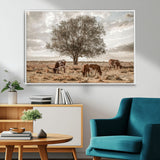87590224-MGV-FC-36X24_White-Longhorn Cattle Wall Art – Rustic Western Landscape Canvas Print, Texas Farmhouse Prairie Scene for Living Room, Office, or Ranch