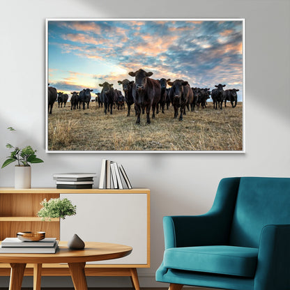 13867292-MGV-CV-36X24-Black Cattle Wall Art – Rustic Ranch Herd Canvas Print, Western Farmhouse Country Landscape Decor for Living Room, Office, or