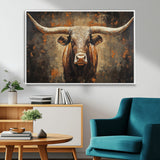 19204445-MGV-FC-36X24_White-Texas Longhorn Bull Wall Art – Rustic Western Canvas Print, Bold Cowboy Cattle Painting for Ranch House, Farmhouse, Office, or