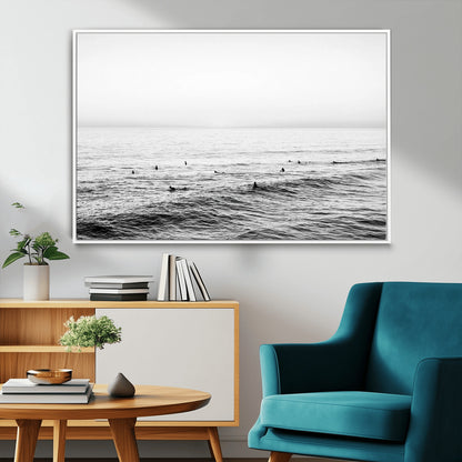 47208268-MGV-FC-36X24_White-Surfer Ocean Wall Art – Black and White Coastal Canvas Print, Minimalist Surfing Seascape Decor for Living Room, Bedroom, or Beach