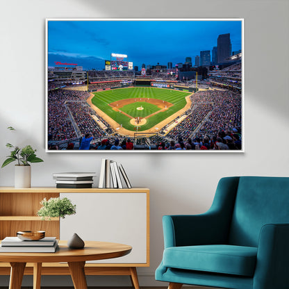 77273035-MGV-FC-36X24_White-Baseball Stadium Wall Art – Panoramic Evening Game Canvas Print, Sports Fan Decor for Man Cave, Office, Bar, or Living Room