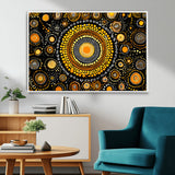 45478523-MGV-FC-36X24_White-Abstract Circle Wall Art – Bold Black and Gold Dot Painting Canvas Print, Modern Geometric Mandala Style Decor for Living Room or