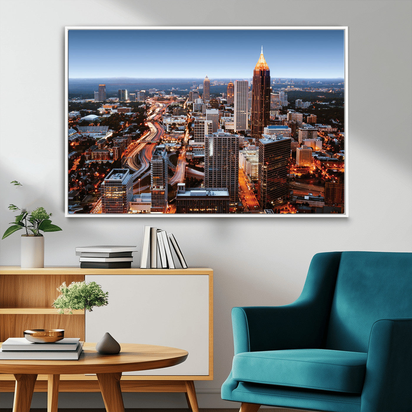 25096967-MGV-CV-36X24-Atlanta Skyline Wall Art – Vibrant Cityscape Canvas Print, Modern Night Lights Urban Decor for Office, Living Room, or Apartment