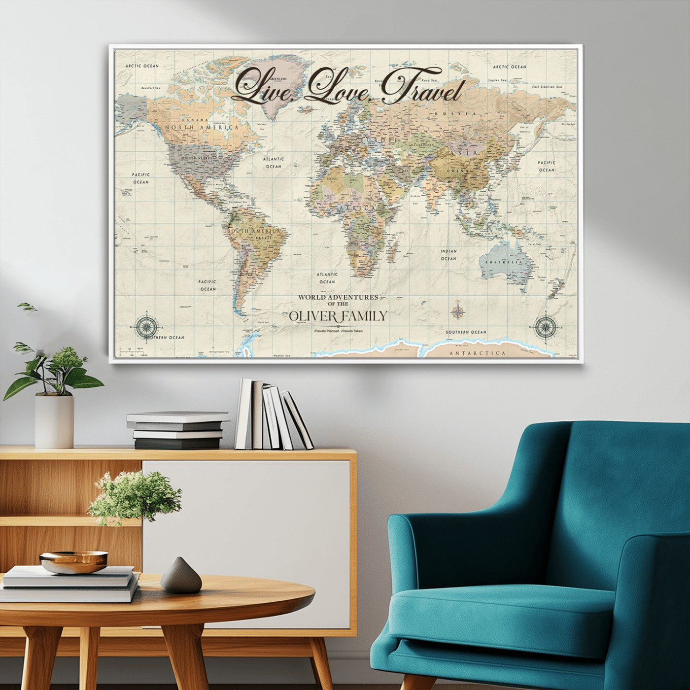 19479008-MGV-CV-36X24-Live Love Travel Wall Art – Detailed World Map Canvas Print, Adventure Decor for Living Room, Office or Bedroom, Travel Gift for