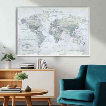94249974-MGV-FC-36X24_White-Ours Explore World Map Wall Art – Modern Travel Canvas Print, Neutral Adventure Decor for Living Room, Office, Study, Bedroom,