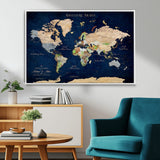 43160428-MGV-FC-36X24_White-Adventure Awaits Navy Blue World Map – Vibrant Travel Canvas Wall Art, Antique Atlas Print, Wanderlust Decor for Home Office