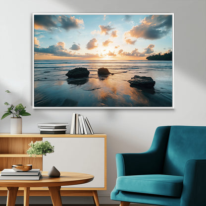 23879436-MGV-CV-36X24-Rocky Ocean Sunset Canvas Wall Art – Seaside Dramatic Seascape, Ocean Sunset Art Print for Coastal Modern Decor for Nature
