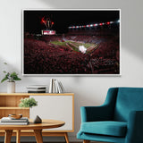 60690191-MGV-FC-36X24_White-Stadium Wall Art – Night Game Football Canvas Print with Fireworks, Marching Band and Crowd, Panoramic Sports Photography for Man