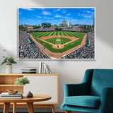 35800083-MGV-CV-36X24-Wrigley Field Baseball Stadium Canvas Wall Art – Packed Crowd Sports Stadium Print, City Skyline Baseball Field Canvas for Game