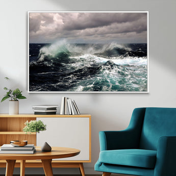 38622353-MGV-CV-36X24-Stormy Ocean Waves Canvas Wall Art – Framed Turbulent Sea Print, Large Nature Canvas for Coastal, Living Room, or Office Spaces