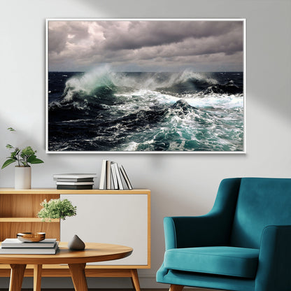 38622353-MGV-FC-36X24_White-Ocean Wave Wall Art – Dramatic Seascape Canvas Print with Stormy Sky and Crashing Sea, Bold Coastal Photography for Living Room,