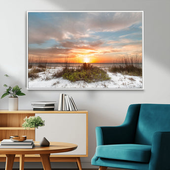 58266230-MGV-CV-36X24-Sunset Beach Canvas Wall Art – Coastal Ocean Landscape Print, Seaside Nature Art for Coastal Chic Decor, Living Room, Bedroom,
