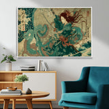 86918027-MGV-FC-36X24_White-Samurai Warrior vs Octopus Wall Art – Japanese Ukiyo-e Ocean Battle Canvas Print, Traditional Samurai Artwork for Living Room,