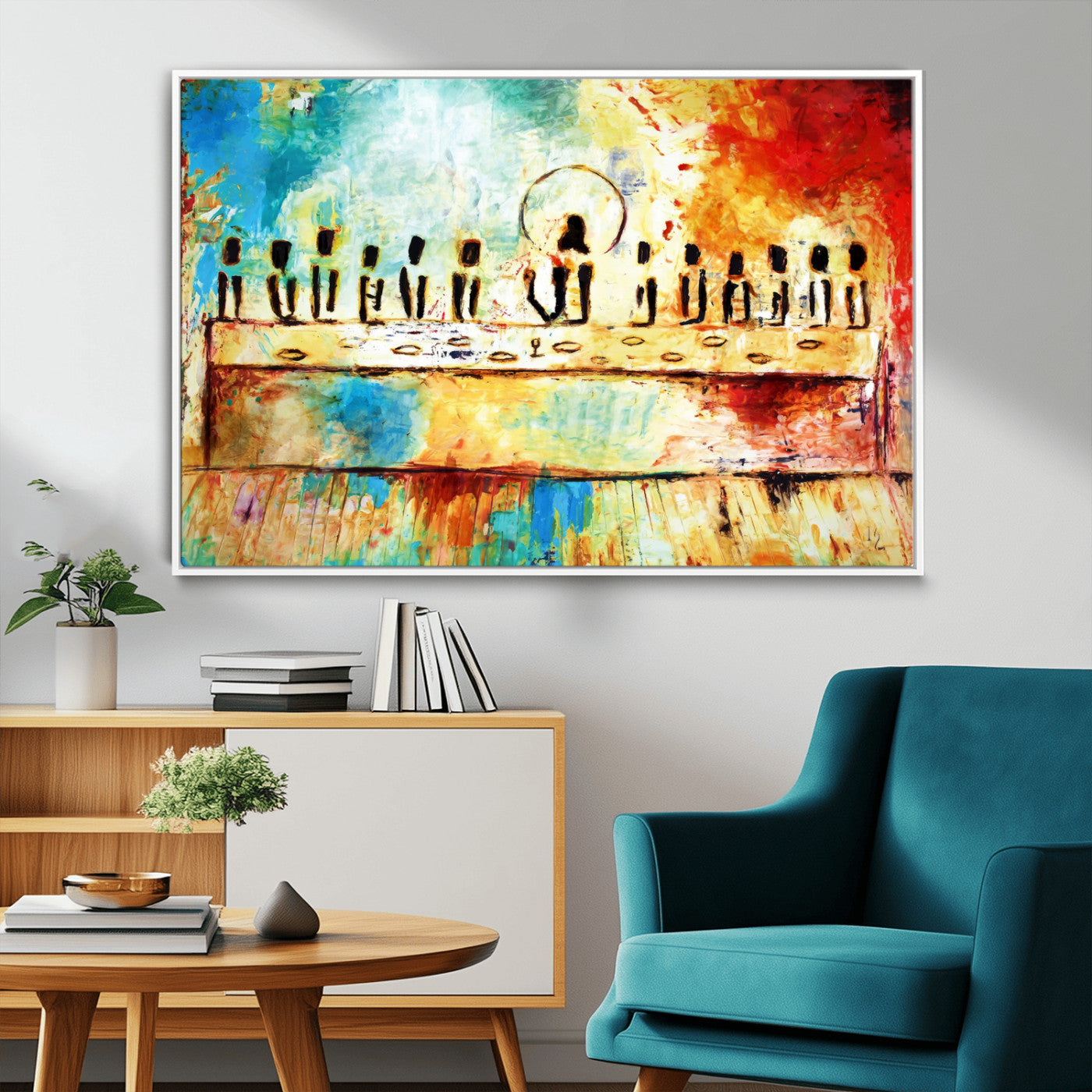 YKE34632598CR-MGV-CV-36X24-Abstract Last Supper with Apostles Wall Art Canvas Print