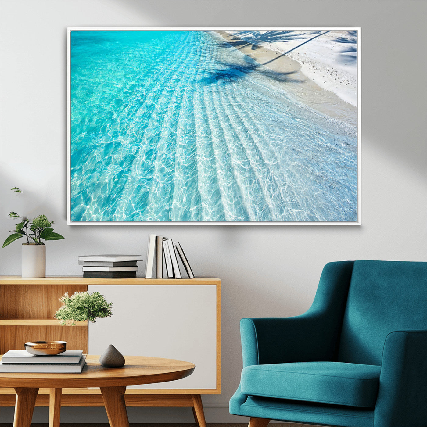68127042-MGV-CV-36X24-Beach Wall Art – Tropical Ocean Canvas Print, Clear Water and White Sand Photography Decor for Bedroom, Living Room, Office,