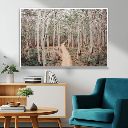 24760563-MGV-FC-36X24_White-Forest Wall Art – Tranquil Woodland Path Canvas Print, Scenic Nature Photography Decor for Bedroom, Living Room, Office, Cabin or