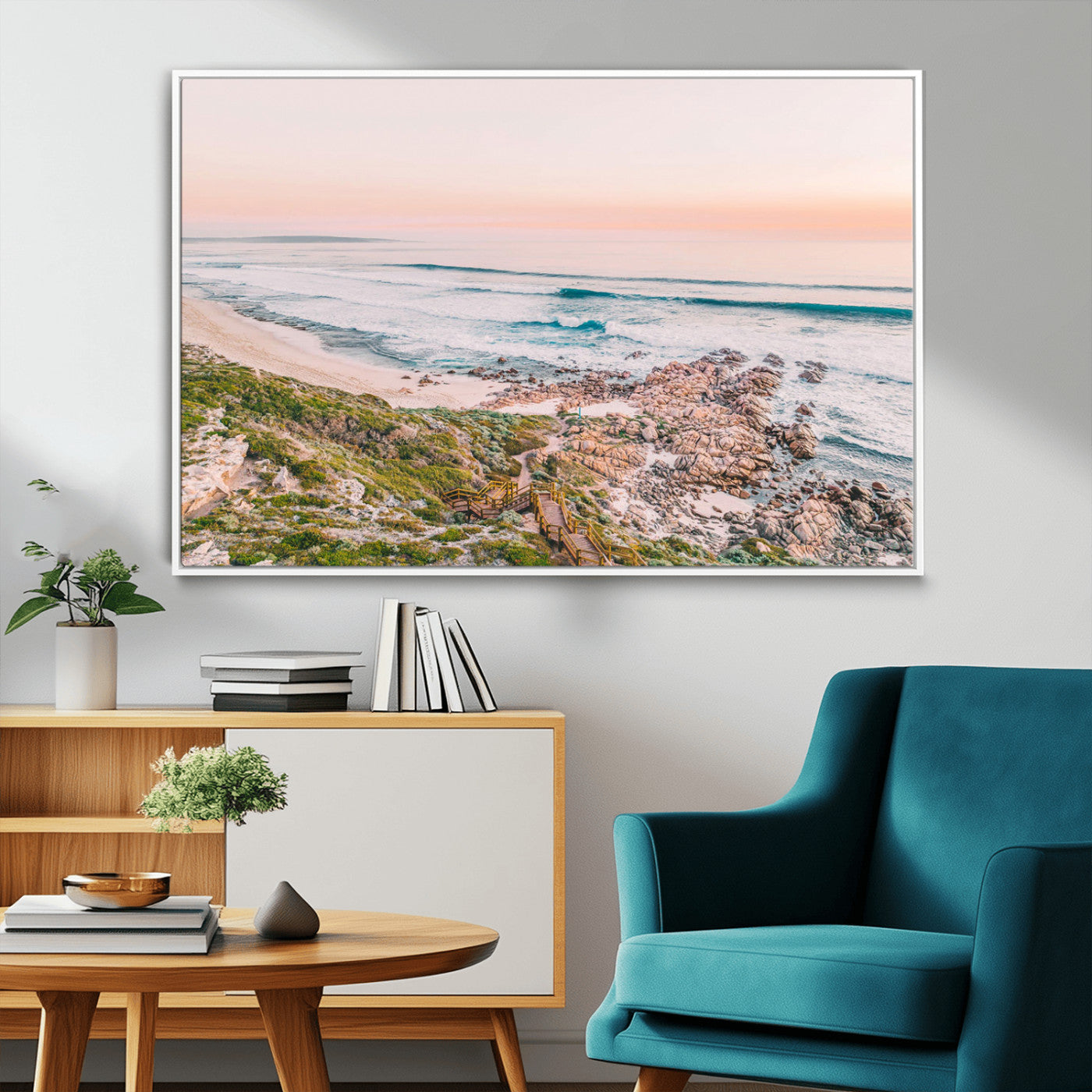 27332135-MGV-FC-36X24_White-Coastal Sunset Wall Art – Ocean Waves and Rocky Shore Canvas Print, Scenic Seaside Photography Decor for Bedroom, Living Room,