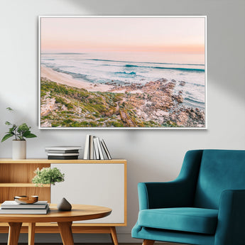 27332135-MGV-FC-36X24_White-Coastal Sunset Wall Art – Ocean Waves and Rocky Shore Canvas Print, Scenic Seaside Photography Decor for Bedroom, Living Room,