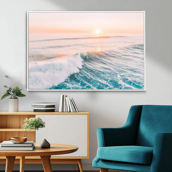 34064591-MGV-CV-36X24-Surfing Wall Art – Sunset Ocean Wave Canvas Print, Surfer Riding Sea Photography Decor for Bedroom, Living Room, Office, Coastal
