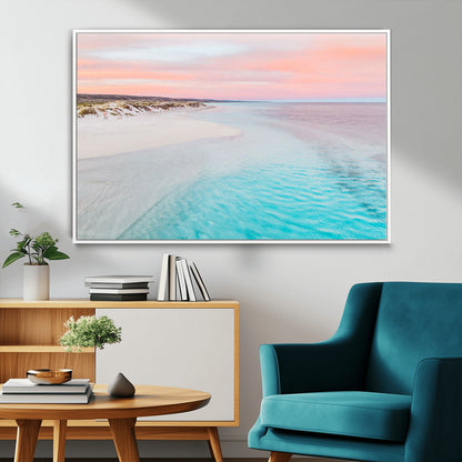 41613614-MGV-FC-36X24_White-Beach Sunset Wall Art – Pastel Ocean Canvas Print, Turquoise Water and Pink Sky Photography Decor for Bedroom, Living Room, Office