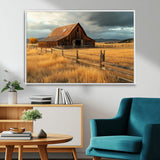 16480179-MGV-FC-36X24_White-Farmhouse Wall Art – Rustic Barn and Golden Field Canvas Print, Country Landscape Photography Decor for Bedroom, Living Room,