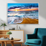 24077769-MGV-FC-36X24_White-Sunset Beach Wall Art – Ocean Waves Canvas Print, Golden Shoreline Photography Coastal Decor for Living Room, Bedroom, Office,