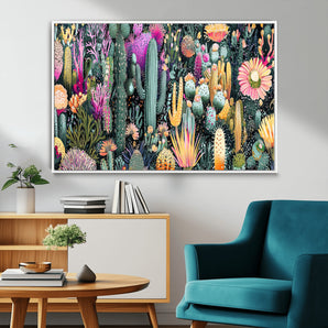 61768646-MGV-FC-36X24_White-Abstract Cactus Wall Art – Colorful Desert Botanical Print with Vibrant Succulents and Flowers, Modern Boho Southwest Decor for