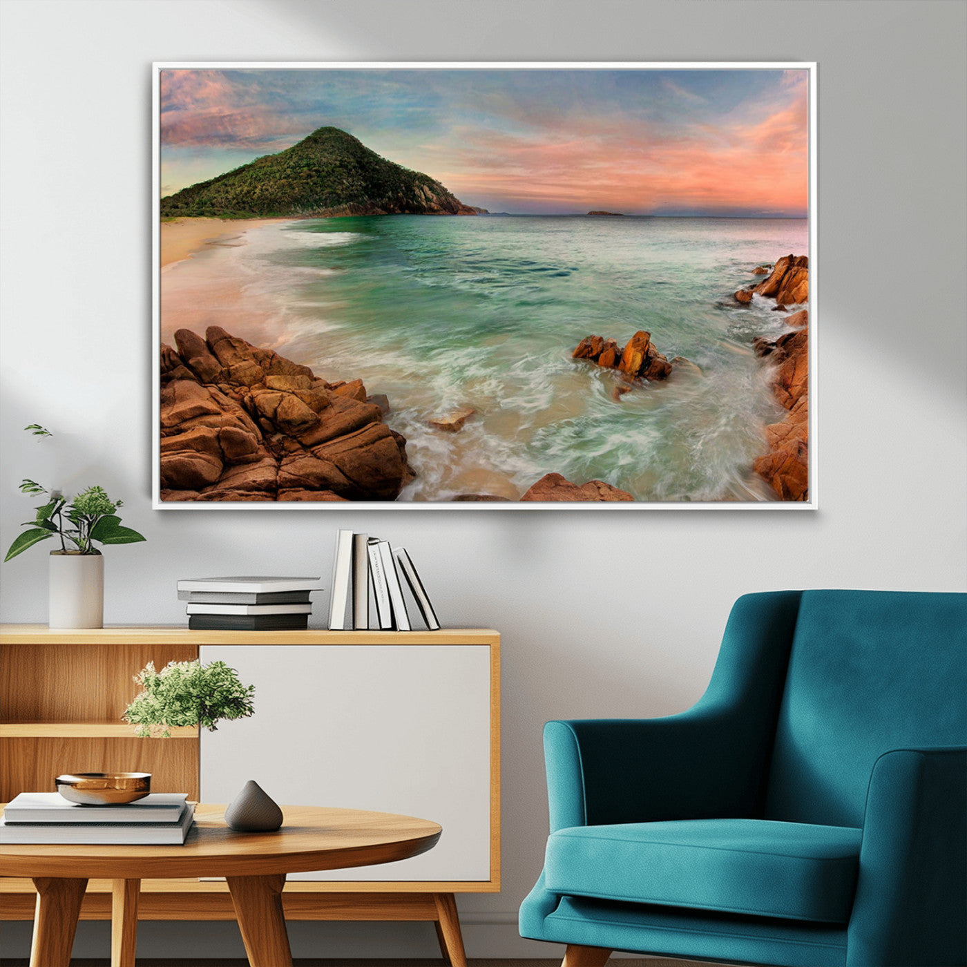 53831025-MGV-FC-36X24_White-Coastal Landscape Wall Art – Tropical Beach Ocean Canvas Print, Sunset Mountain View Photography Decor for Living Room, Bedroom,