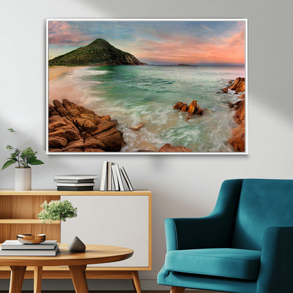 53831025-MGV-FC-36X24_White-Coastal Landscape Wall Art – Tropical Beach Ocean Canvas Print, Sunset Mountain View Photography Decor for Living Room, Bedroom,