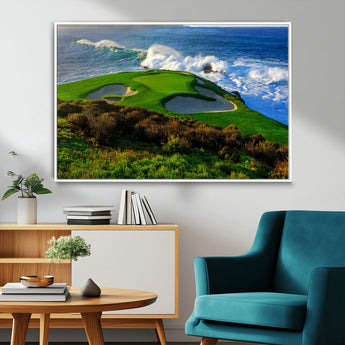 13644055-MGV-FC-36X24_White-Golf Wall Art – Oceanfront Green Canvas Print, Scenic Coastal Course Photography Decor for Bedroom, Living Room, Office, Sports