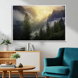38316884-MGV-CV-36X24-Landscape Wall Art – Misty Mountain Valley Canvas Print, Scenic Pine Forest and Sunrise Photography Decor for Bedroom, Living
