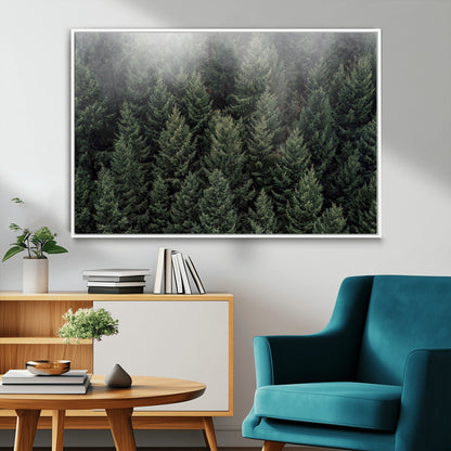 84059409-MGV-CV-36X24-Forest Wall Art – Misty Evergreen Trees Canvas Print, Tranquil Nature Photography Decor for Bedroom, Living Room, Office, Cabin or
