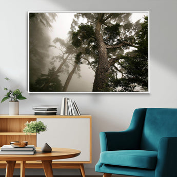 87969493-MGV-CV-36X24-Forest Wall Art – Misty Tall Trees Canvas Print, Dramatic Woodland Photography Decor for Bedroom, Living Room, Office, Cabin,