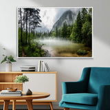 93123937-MGV-FC-36X24_White-Landscape Wall Art – Misty Mountain Lake Canvas Print, Tranquil Forest and Waterfall Photography Decor for Bedroom, Living Room,