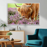 64069351-MGV-FC-36X24_White-Farmhouse Wall Art – Highland Cow in Wildflowers Canvas Print, Rustic Country Cattle Photography Decor for Bedroom, Living Room,