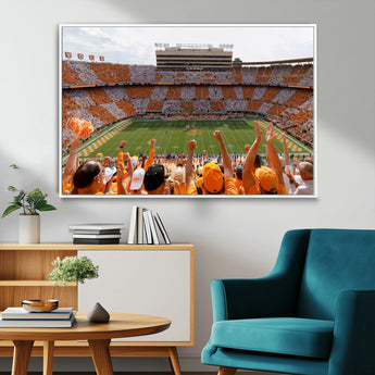 76011417-MGV-CV-36X24-Neyland Stadium Wall Art – Panoramic Tennessee Volunteers Checkerboard Crowd Canvas Print, Day Game Football Celebration Sports