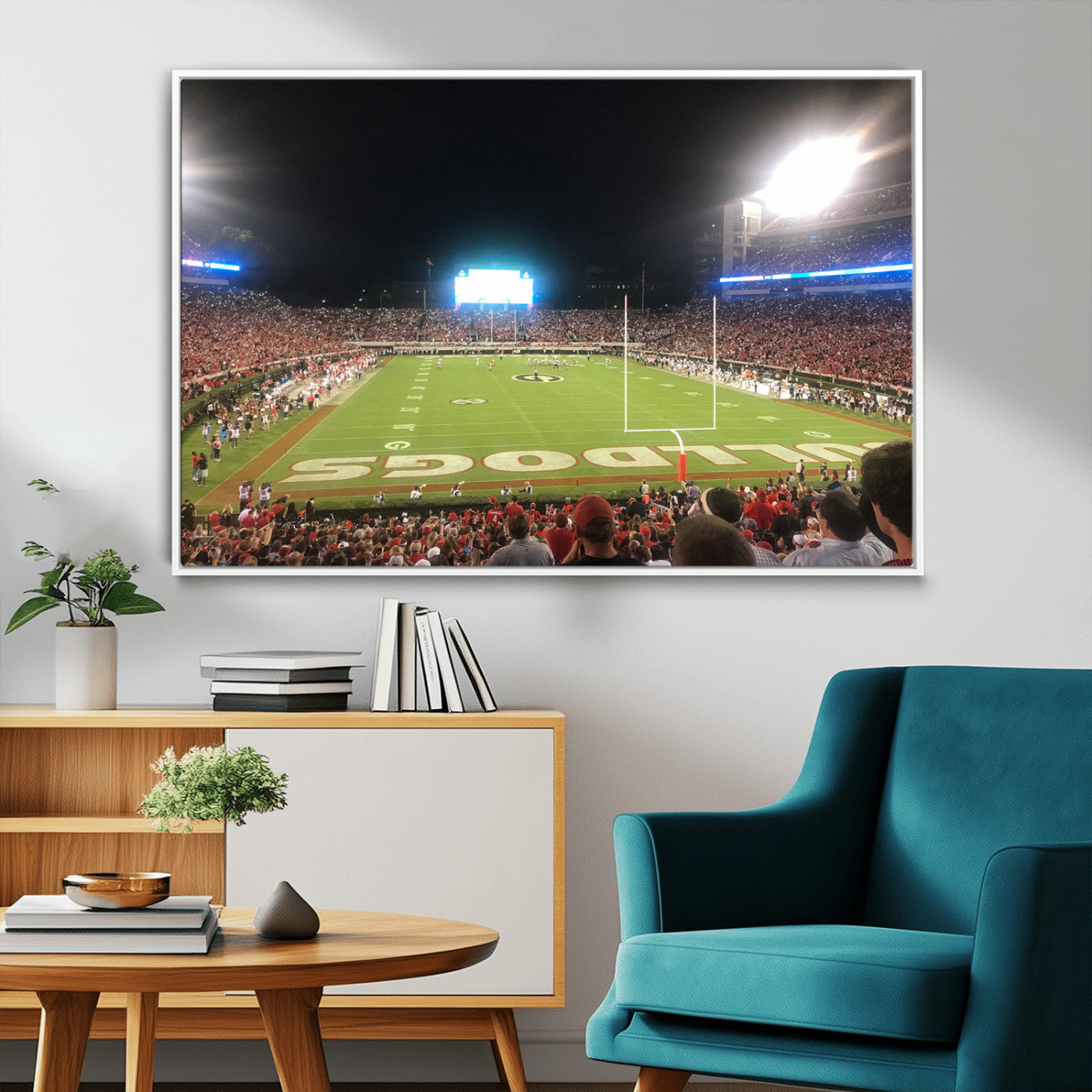 16230786-MGV-FC-36X24_White-Georgia Bulldogs Stadium Wall Art – Night Game Football Field Canvas Print, Panoramic Sports Decor for Home, Office, Fan Cave