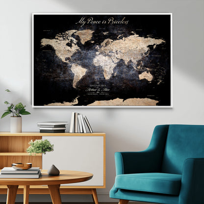 51488142-MGV-CV-36X24-Personalized World Map Wall Art – Dark Rustic Adventure Travel Map with Custom Names, Vintage Wall Decor for Couples, Families or