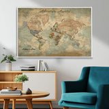 62500285-MGV-FC-36X24_White-Personalized World Map Wall Art – Rustic Watercolor Adventure Awaits Travel Map with Custom Couple Names, Vintage Wall Decor for