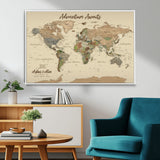 53442996-MGV-CV-36X24-Personalized World Map Wall Art – Adventure Awaits Vintage Travel Map with Custom Couple Names, Rustic Wall Decor for Home,