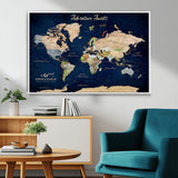80965072-MGV-FC-36X24_White-Personalized World Map Wall Art – Adventure Awaits Navy Blue Travel Map with Custom Names, Rustic Vintage Wall Decor for Couples,