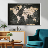 70534097-MGV-FC-36X24_White-Personalized World Map Wall Art – Dark Vintage Adventure Style Travel Map with Custom Names, Unique Wall Decor for Couples, Home