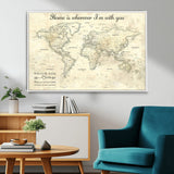 35009043-MGV-CV-36X24-Personalized World Map Wall Art – Vintage Beige Travel Map with Custom Names and Date, Romantic Anniversary Gift for Couples Home