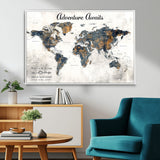 11751559-MGV-FC-36X24_White-Personalized World Map Wall Art – Elegant Adventure Travel Tracker Map for Couples & Families, Push Pin Canvas Poster Decor for Home, Office
